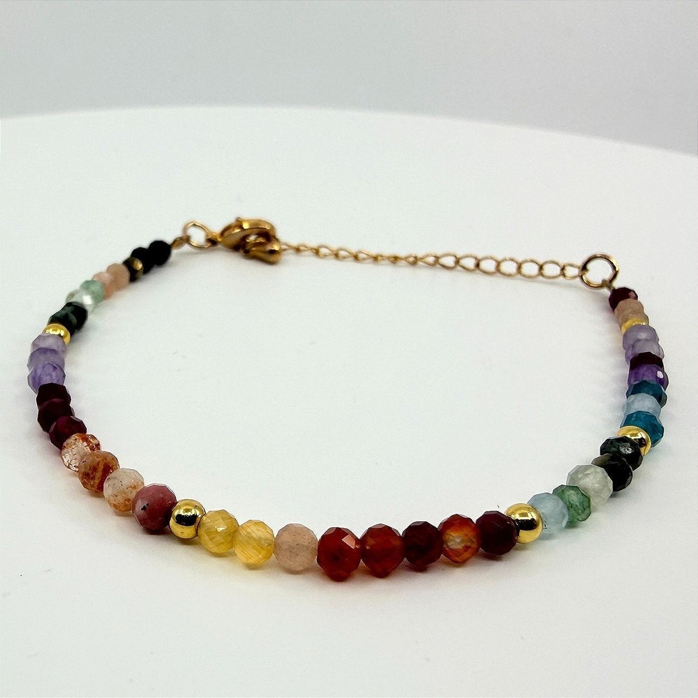 Vintage Gold Tone Multicolor Faceted Rondelle Bead Bracelet Rainbow Minimalist‎